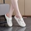 Fashion Round Head Flat Sandals Summer New Bao Head Deep Mouth Mesh Cloth Breathable Metal Buckle Soft Sole Non-slip Slippers