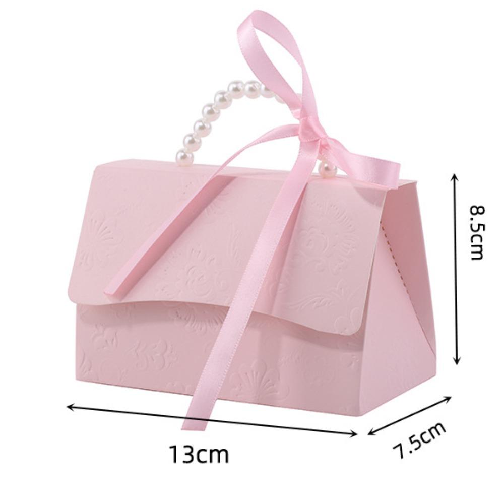 10Pcs Kraft Paper Box Wedding Favors Box DIY Set with Pearl Handle Ribbons Gift Boxes for Birthday Party Favor Boutique Wedding and Anniversary