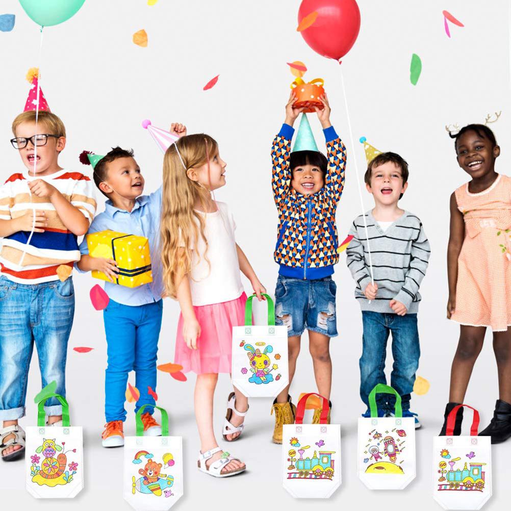 12Pcs DIY Graffiti Tote Bag Non Woven Grocery Bags for Children Arts and Crafts Color Filling Party