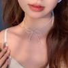 Super Fairy Bow Pearl Necklace Fashion Design Collarbone Chain Colored Stone Light Luxury Internet Celebrity Accessories Neck Chain