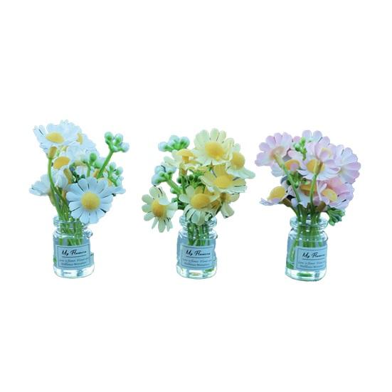Mini Flower Vase Car Dashboard Decor Cute Center Console Accessory with Adhesive Realistic Micro-Landscape for Home Office Desk