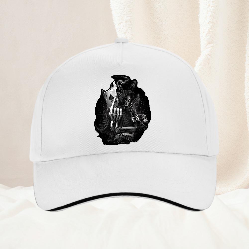 Creative Game Over Skull Spades A Playing Printing Baseball Cap Women Unisex Casual Sunhat Adjustable Trucker Hat