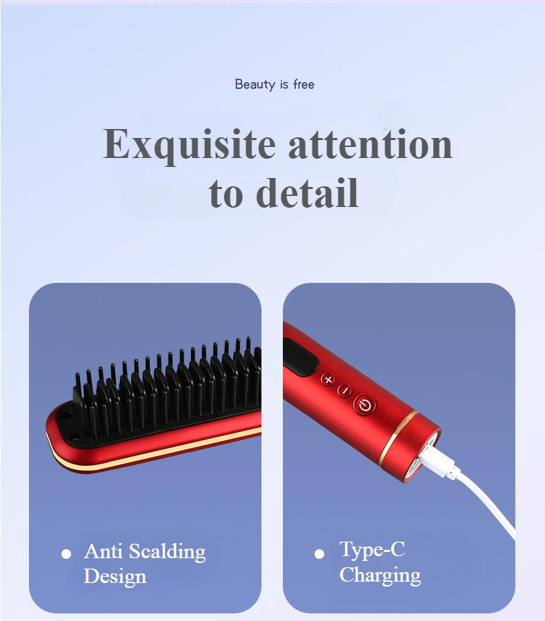 Wireless Hair Styler Negative Ion Hair Straightener Comb & Curling Comb Damage-Free Voluminous LED Screen Rechargeable Hot Comb