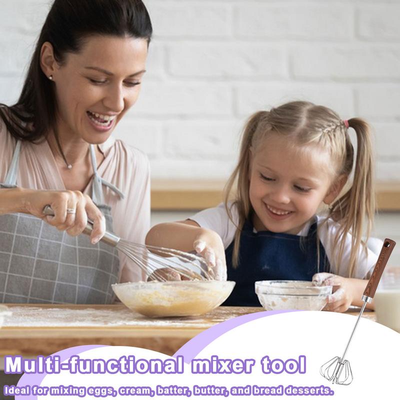 Semi Automatic Whisk Semi Automatic Hand Push Mixer Stirrer Wooden Handle Rotating Semi-Automatic Eggbeater For Whisking