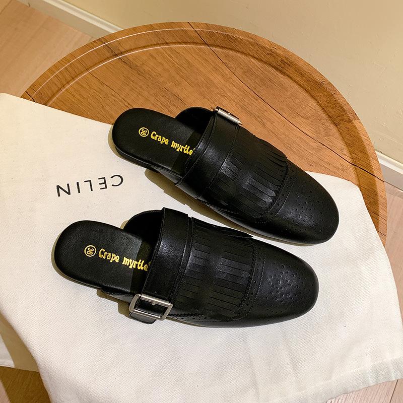 

Резной кисточкой сумка голова Мюллер полушлепанцы женские для улицы весна и лето ретро на одной педали ленивые маленькие кожаные туфли на плоской подошве 40