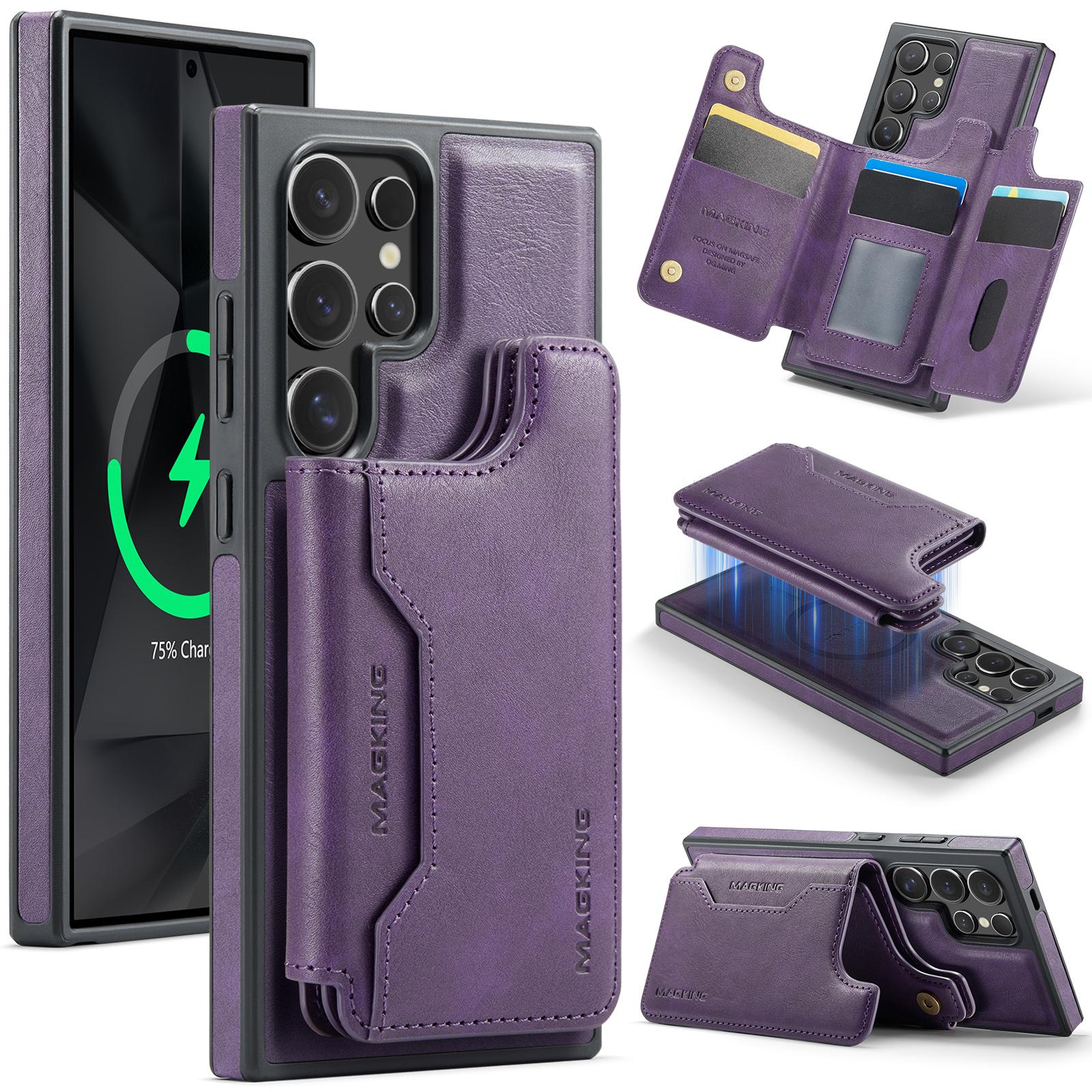 

MAGKING K3 Series For Samsung Galaxy S24 Ultra Case Compatible with MagSafe Wallet PC+TPU+PU Phone Cover Purple
