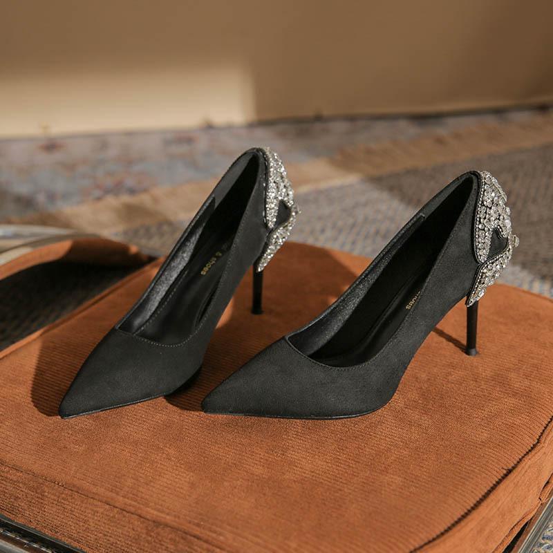 

Интернет знаменитость горный хрусталь темперамент Muse высокие каблуки новые заостренные неглубокий рот тонкий каблук сексуальные женские туфли 40