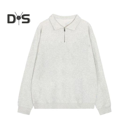 Men's Lapel Sweatshirt Casual Zip Collar Long Sleeve Pullover Loose Fit Solid Color Top for Streetwear Sports Daily Wear