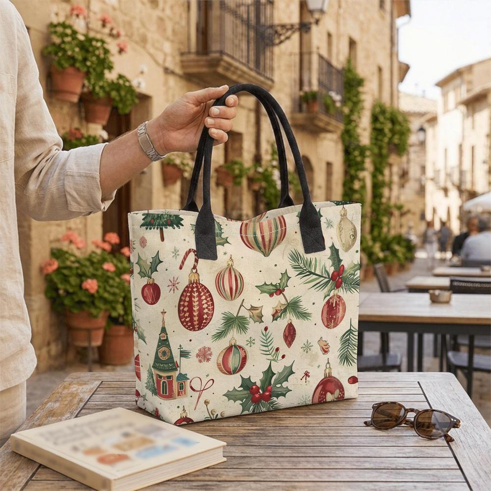 Christmas Printed Tote Bag Large Capacity Casual Handbag for Holiday Shopping Daily Use