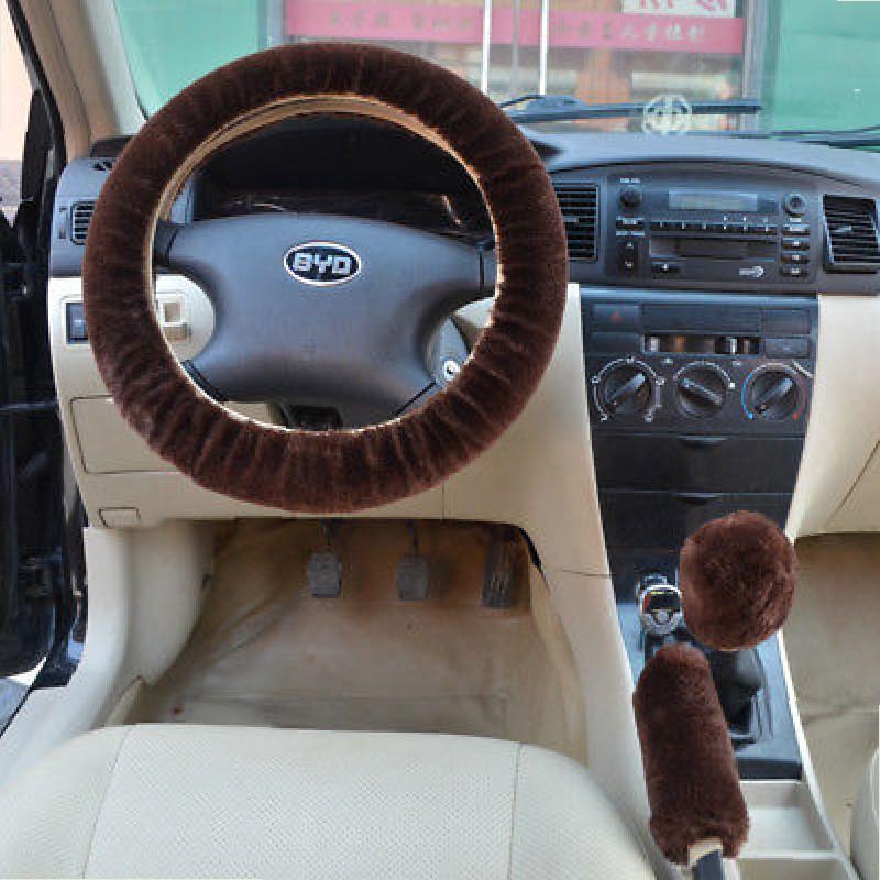 Car Universal Steering Plush Cover Three Piece Set For Winter With Antislip Grip