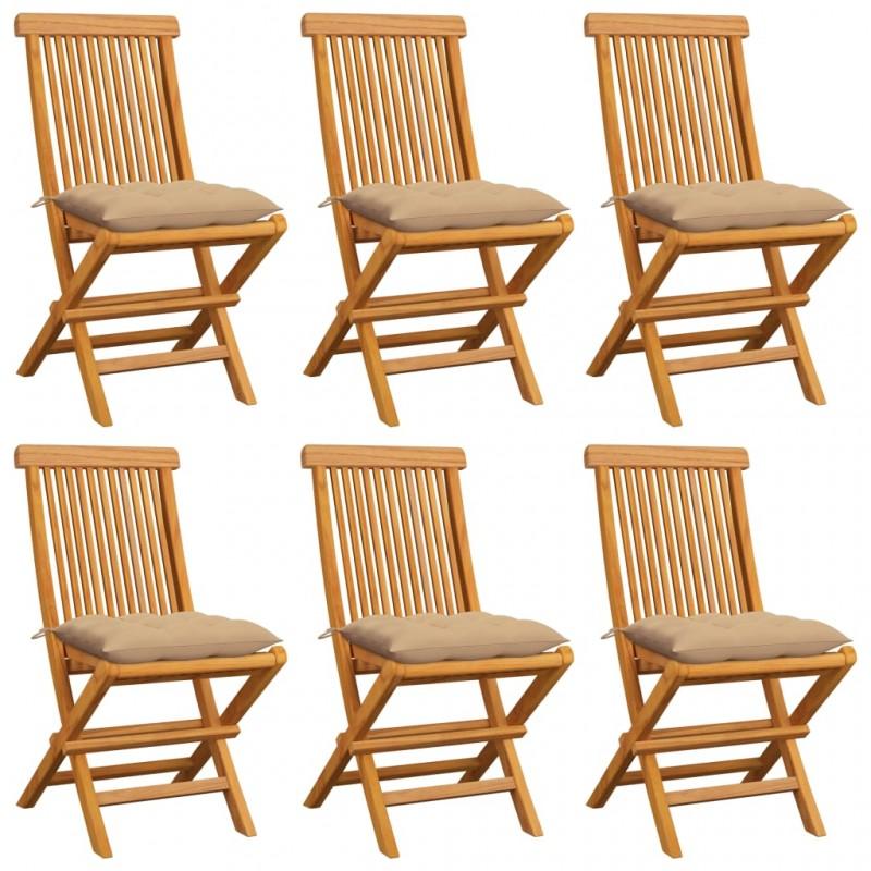 Day and Night - Day and Night Garden Chairs 6 Units with Beige Teak Wood Cushions