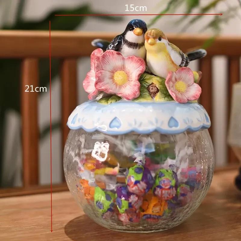 

Rural Style Hand-painted Love Bird Glass Storage Jar, Kitchen Storage Bottle, Candy Jar, Home Decoration Ornament, Wedding Gift