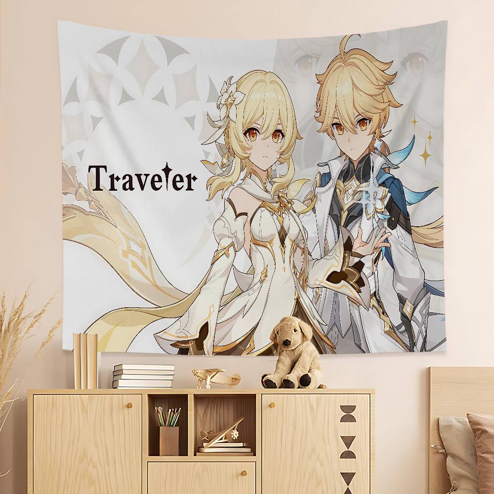 Genshin Impact Game Anime Tapestry Hippie Flower Wall Carpets Dorm Decor Wall Hanging Home Decor