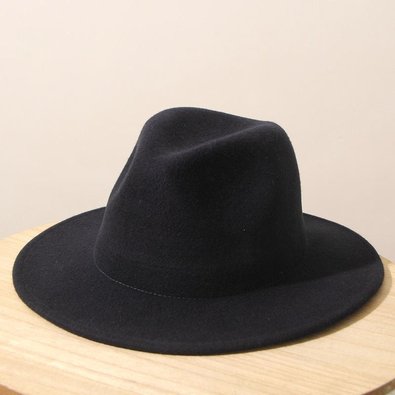 Show high-end bare top hat, women's wool, men's retro large-size jazz hat, red coffee camel, black gentleman's hat, felt hat.