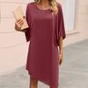 Women's Solid Color Summer Quarter Sleeve Irregular Skirt Casual Loose Mid-Length Dress