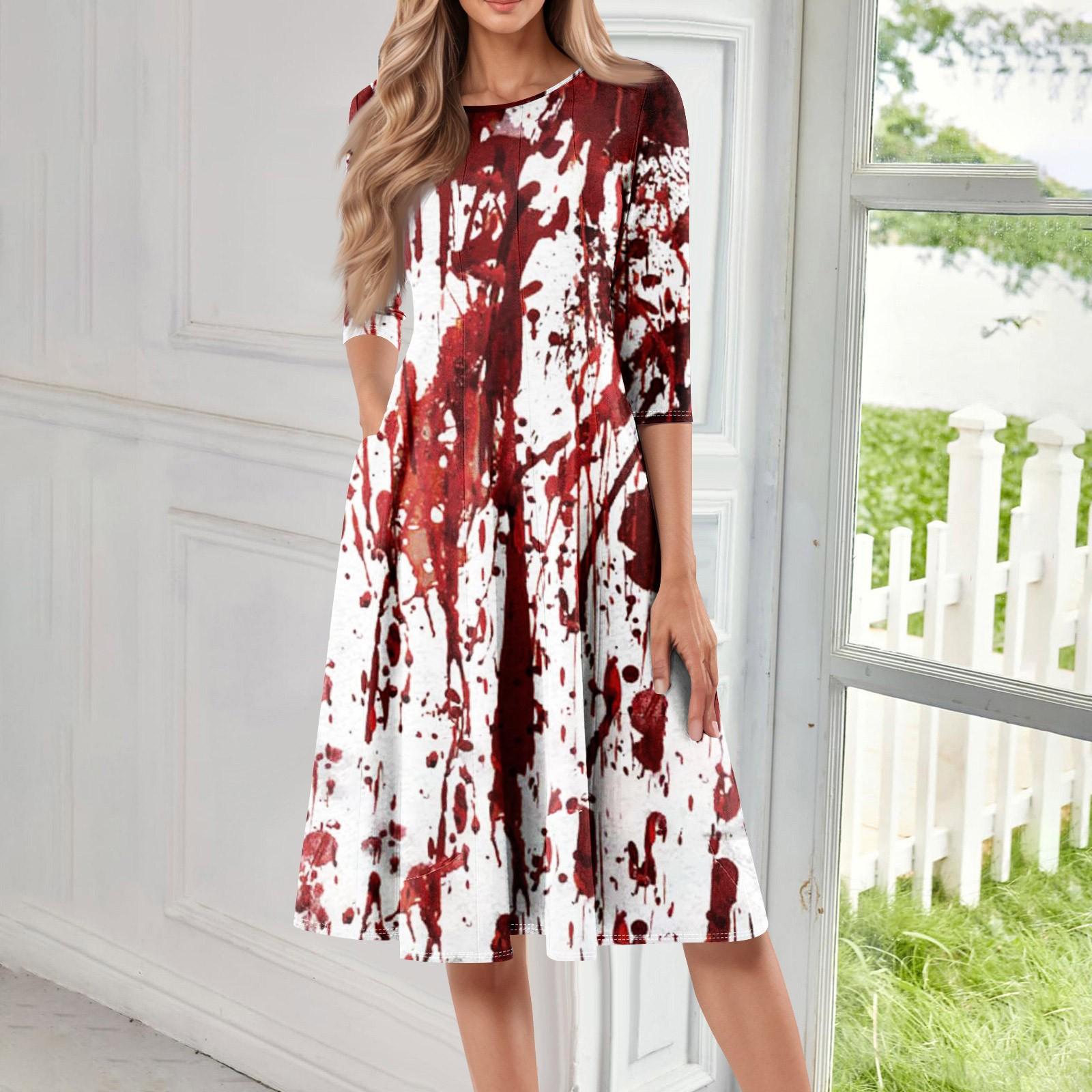 

Женское повседневное модное миди-платье с круглым вырезом, рукавом три четверти и принтом на Хэллоуин XXL