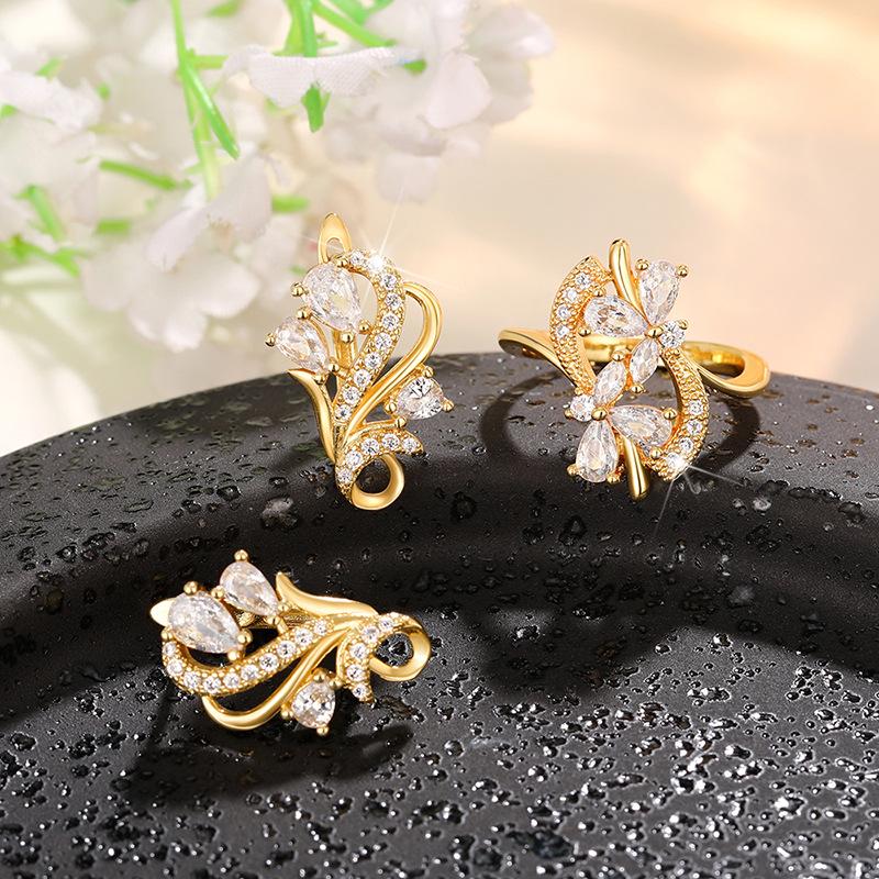 Set Manșetă de Ureche Florală Luxoasă Cao Shi - Stil Elegant și Strălucitor pentru Femei Sociale