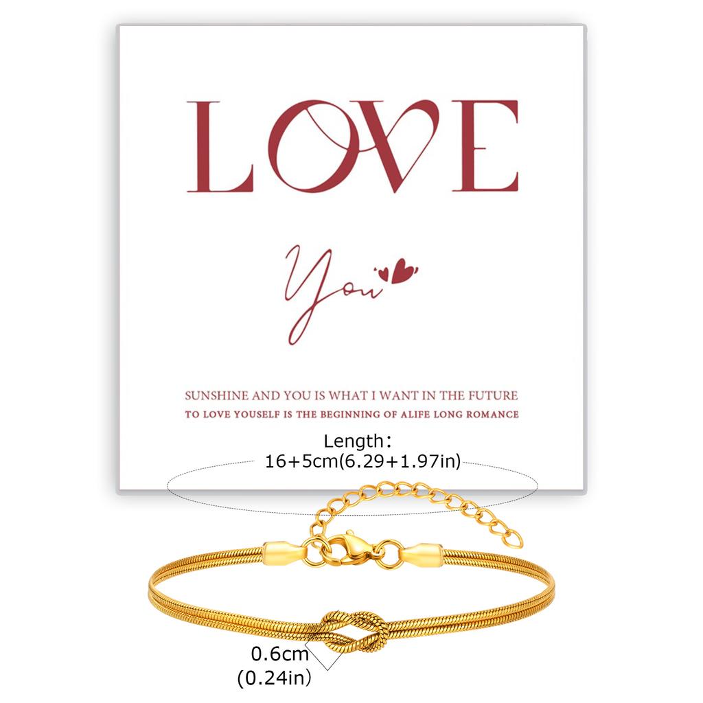 Vnox Two Layers Snake Chain Adjustable Couple Bracelets for Women Men, Stainless Steel Love Knot Wristband, Valentine's Day Gift
