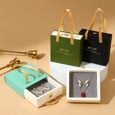 Portable Jewelry Drawer Box with Handle Necklace Carton Jewelry Box Slide Jewelry Storage Packaging Organizer Case Wedding Gifts