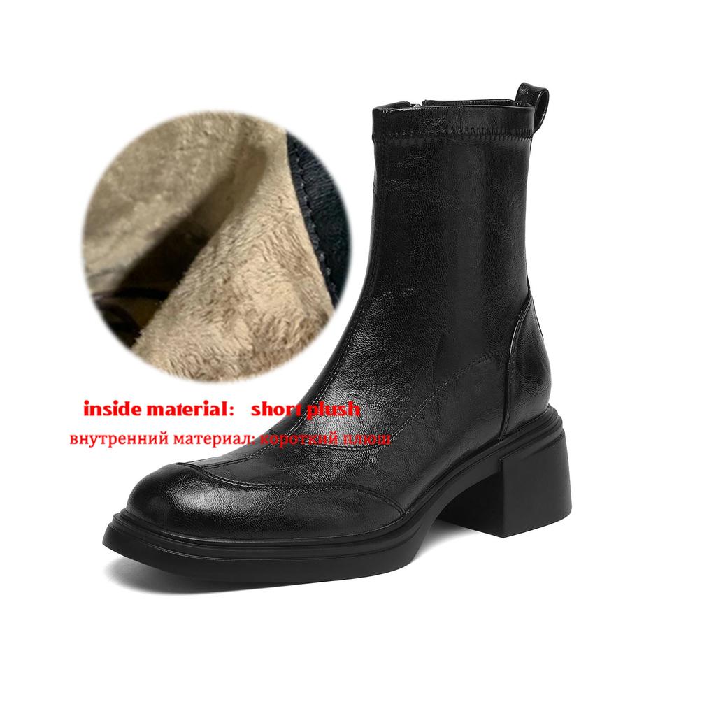 Krazing Pot Microfiber Round Toe Chunky Heels Motorcycle Boots Size 42 Zip Women Platform Ankle Boots