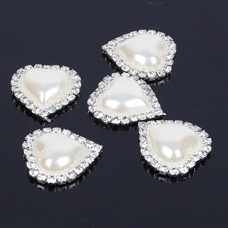 Engood 100pcs Bouton Boucle Cœur AMOUR Perle Strass pour Accessoires de Cheveux de Mariage Garniture de Couture Vintage & Ornements Loisirs Créatifs