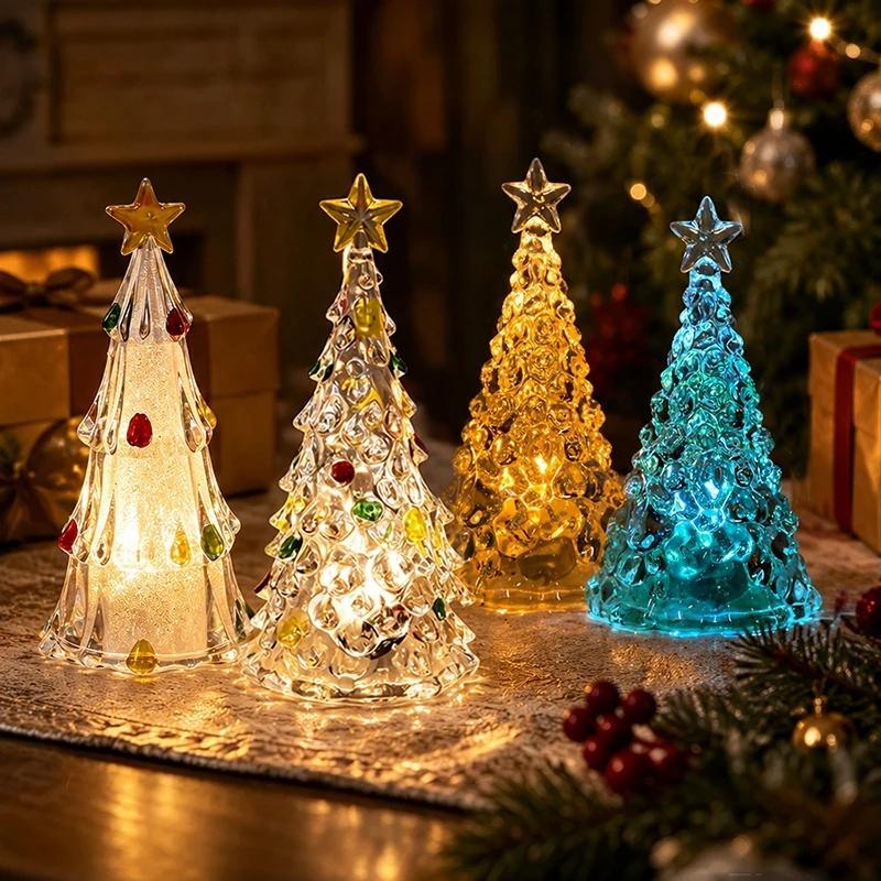 Crystal Christmas Tree Night Light Christmas Desktop Ornament Xmas Tree Lamp Christmas Gift Glow in The Dark Home Decor