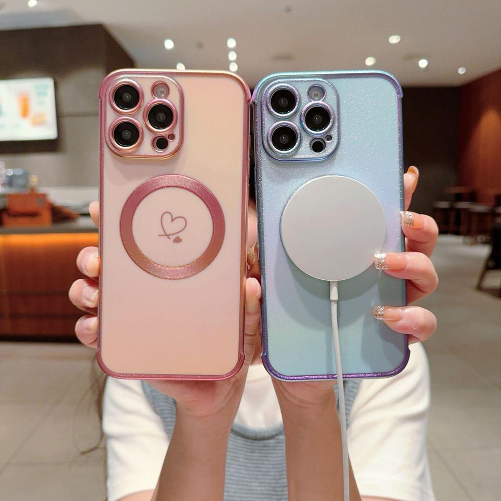iPhone 17 Pro Max Colorful Electroplated Case with Magnetic Heart and Anti-Fall Protection