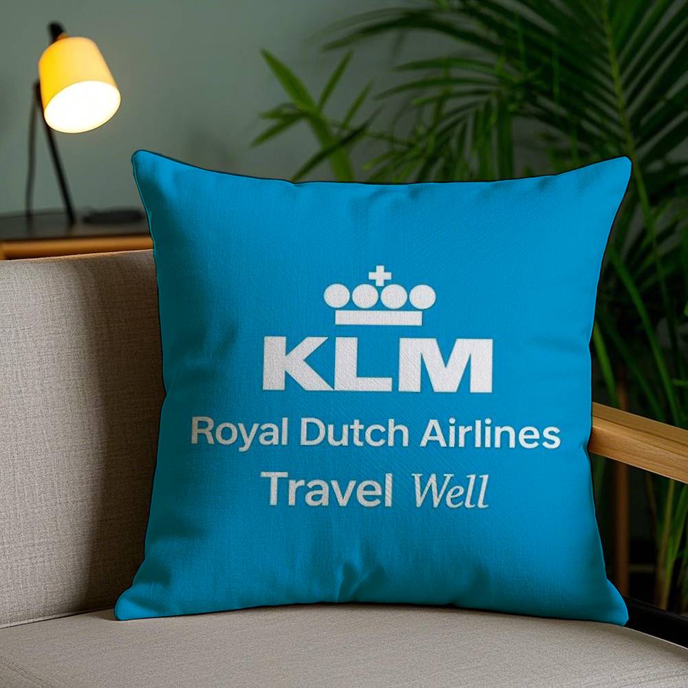 Netherlands K-Klm R-Royal Dutch Airlines Pillow Case Home Dorm Chair Back Short Plush Double-sided Printing Office Cushion Cover