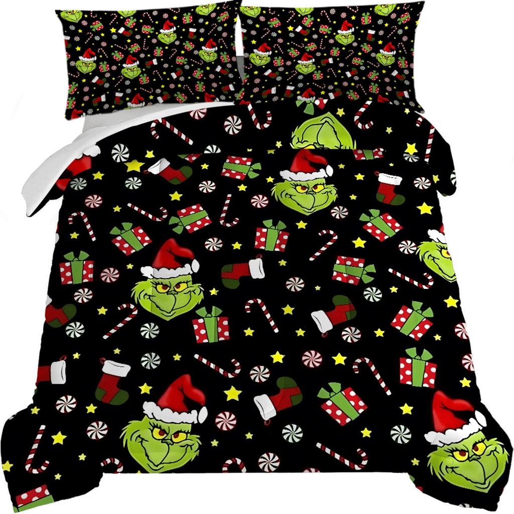 Dynetrekk trykket med juledekorasjon Supermyk børstet mikrofiber Dobbeltseng Komfortabelt sett med glidelåslukking og 2 putetrekk