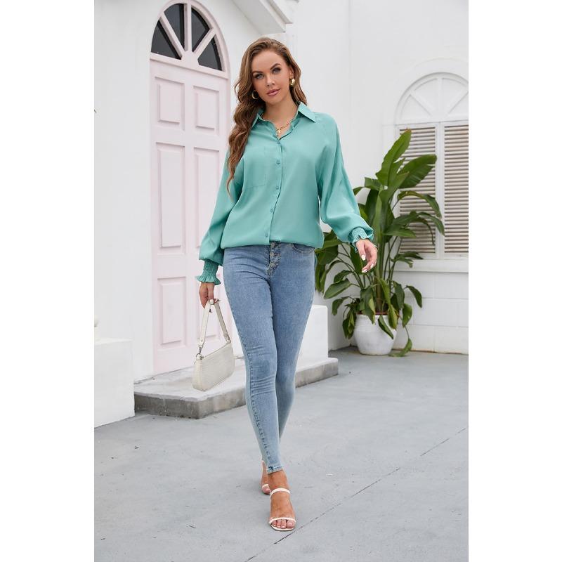 Spring and Autumn Women's Shirt Insert Sleeve Tencel Top Soft Solid Color Loose Plus Size Blouse