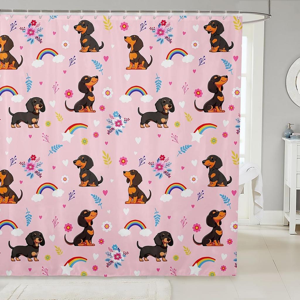 Cute Floral Cat Shower Curtain Cartoon Pet Animal Fabric Shower Curtain Colorful Kitten Flowers Bathroom Curtains Romantic