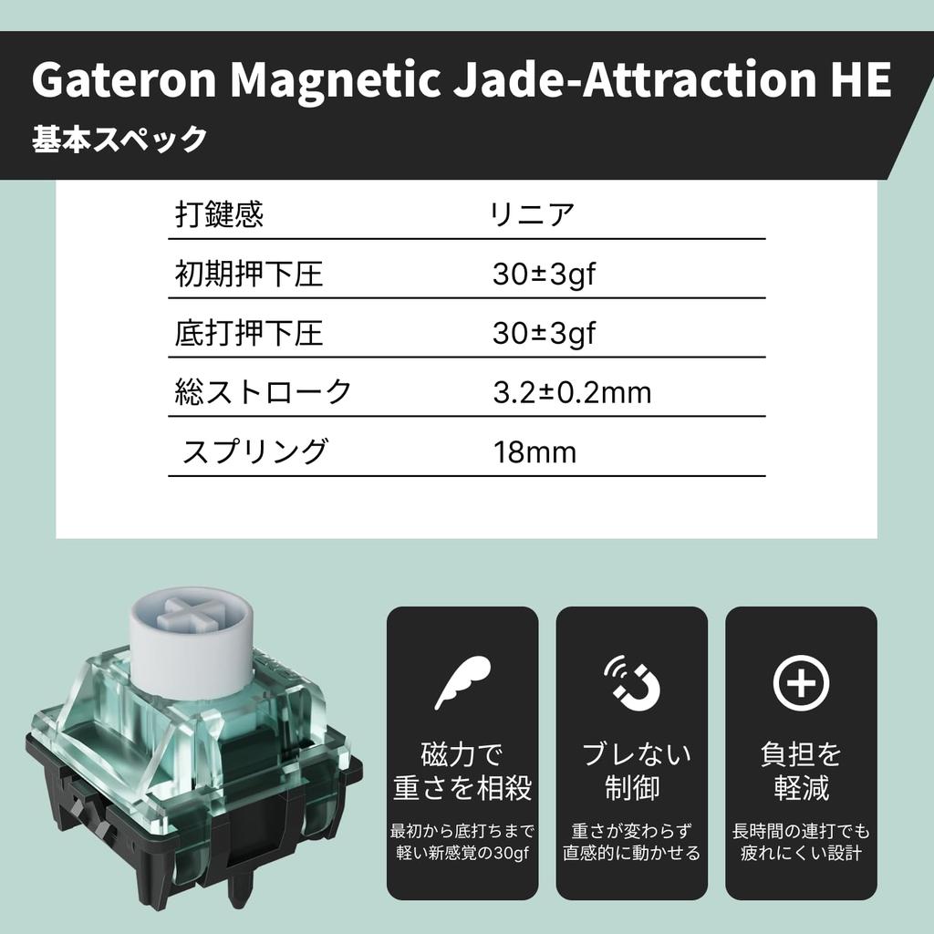 Gateron Magnetic Jade Attraction HE Magnetic Key Switches, Linear, 35-Pack, 30gf, Rapid Trigger Compatible, Genuine Product