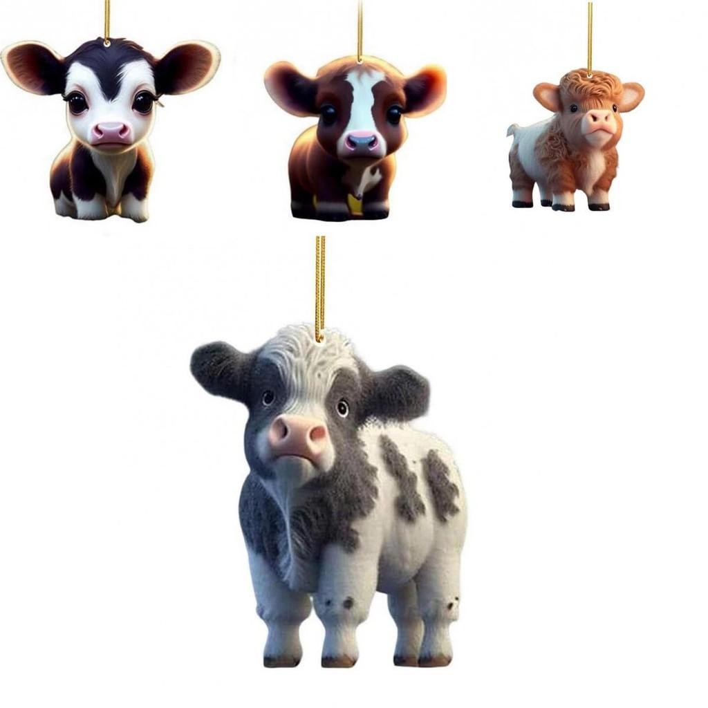 Cartoon Cow Endearing Car Ornament Acrylic Hanging Pendant For Vibrant Car Interiors