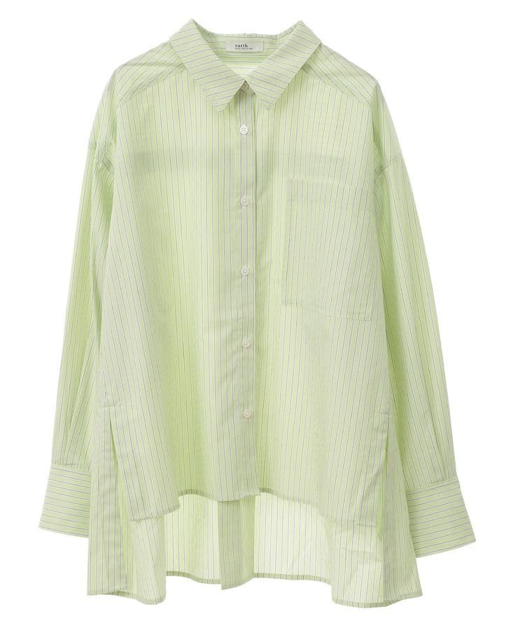 

Earth Music Ecology Casual Side Slit Striped Overshirt for Yellow & Women,
