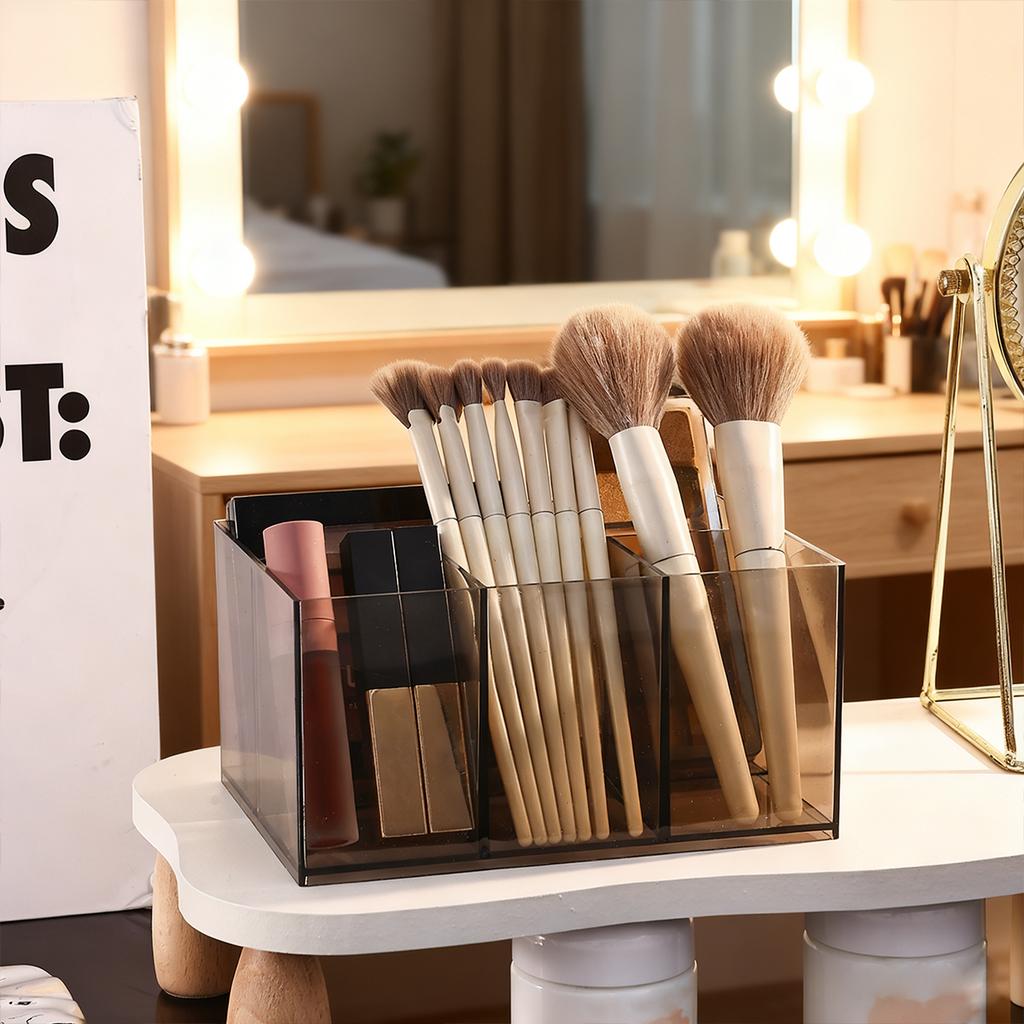 1pc Desktop Acrylic Transparent Makeup Brush Storage Box Organizer Portable Lipstick Makeup Brush Makeup Pen Holder Storage Box