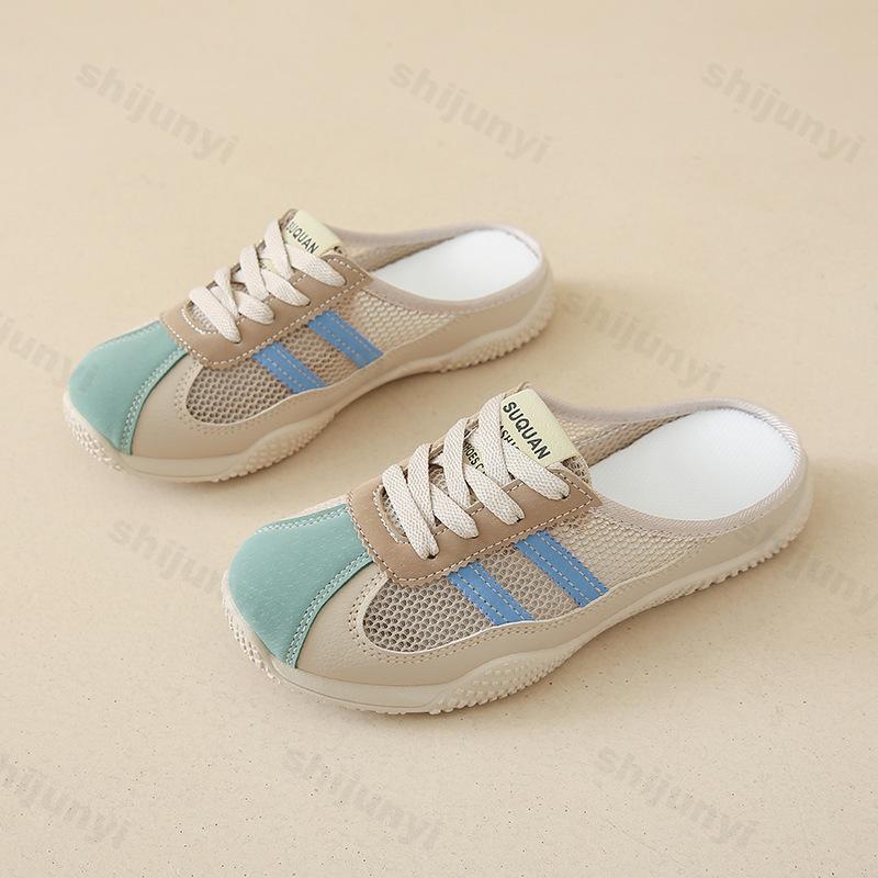 Fashion 2025 Summer New Mesh Breathable Cool Slippers New Women Fashion Thick Sole Height Increasing Half Drag Shoes Comfortable Sandals
