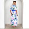 Vestito bohémien stampato primavera estate nuovo manica corta cintura a trapezio donna