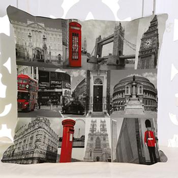 Vintage Uk London Phone Booth Throw Pillow Case Sofa Decorative Cotton Linen Big Ben Art British Fashion Cushion Cover