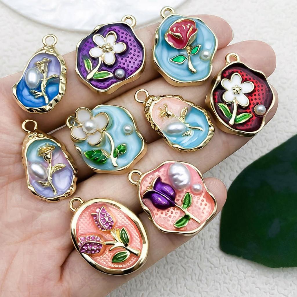 Monet Garden Oil Painting Pearl Pendant Keychain & Jewelry Set
