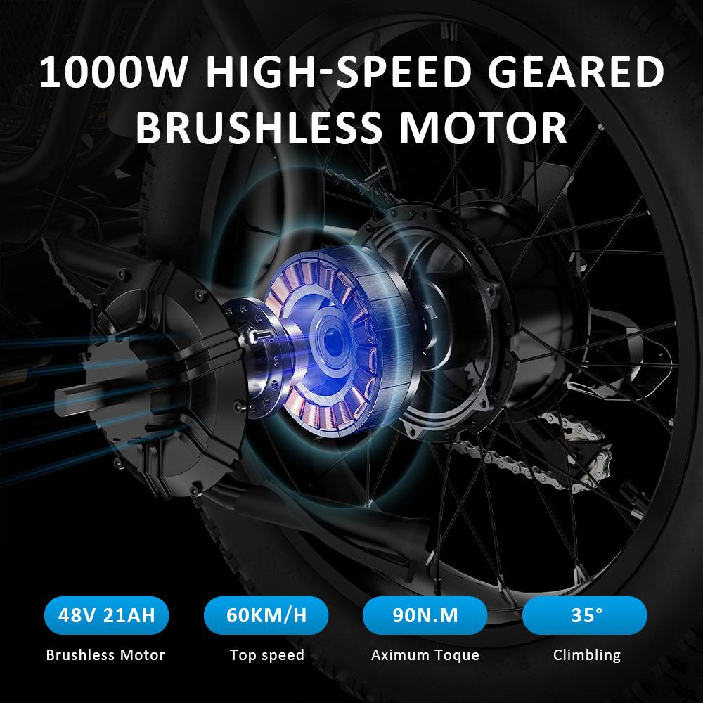 GUNAI-T Electric Bike 1000W Motor 48V 21AH Battery 20Inch 7 Speed