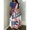 God Bless The USA Flag Print Plus Size Round Neck T Shirt Dress Red White Blue Casual Loose Fit Long Dress for Women Summer Outfit