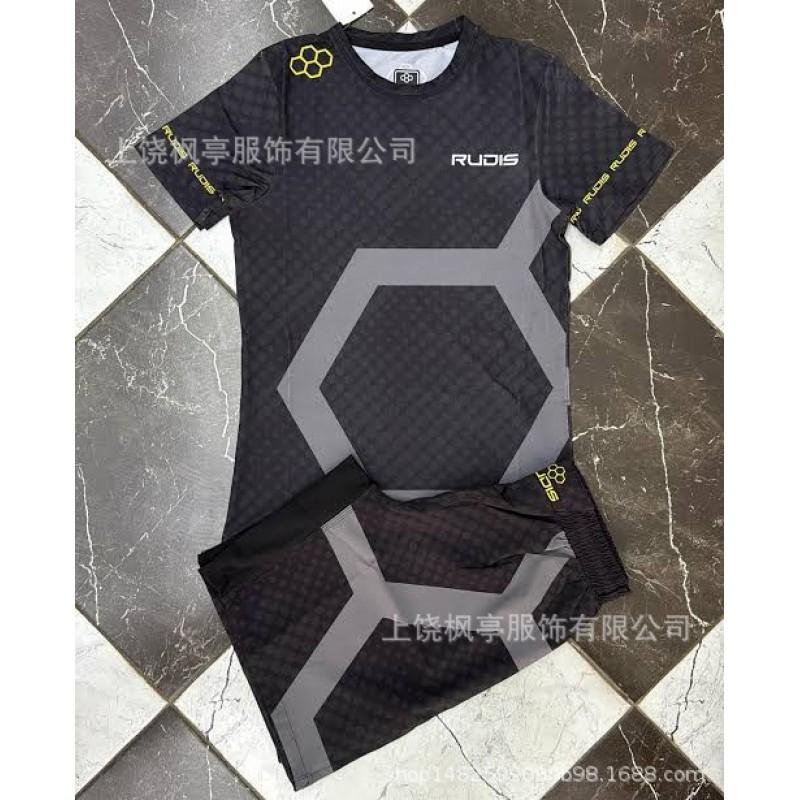 Mens Short Sleeve Boxing Training Set - Cotton Blend Athletic T-Shirt Shorts Martial Arts Practice
