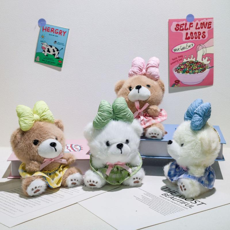 Cute Bow Little Bear Plush Doll Toy Keychain Cartoon Stuffed Doll Keyring Bag Pendant Backpack Hanging Decoration For Kid Gifts