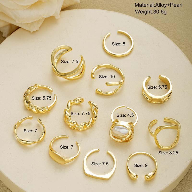 12Pcs/Set Retro Irregular Geometric Rings for Women Punk Alloy Metal Adjustable Finger Rings Set Fashion Statement Jewelry Party