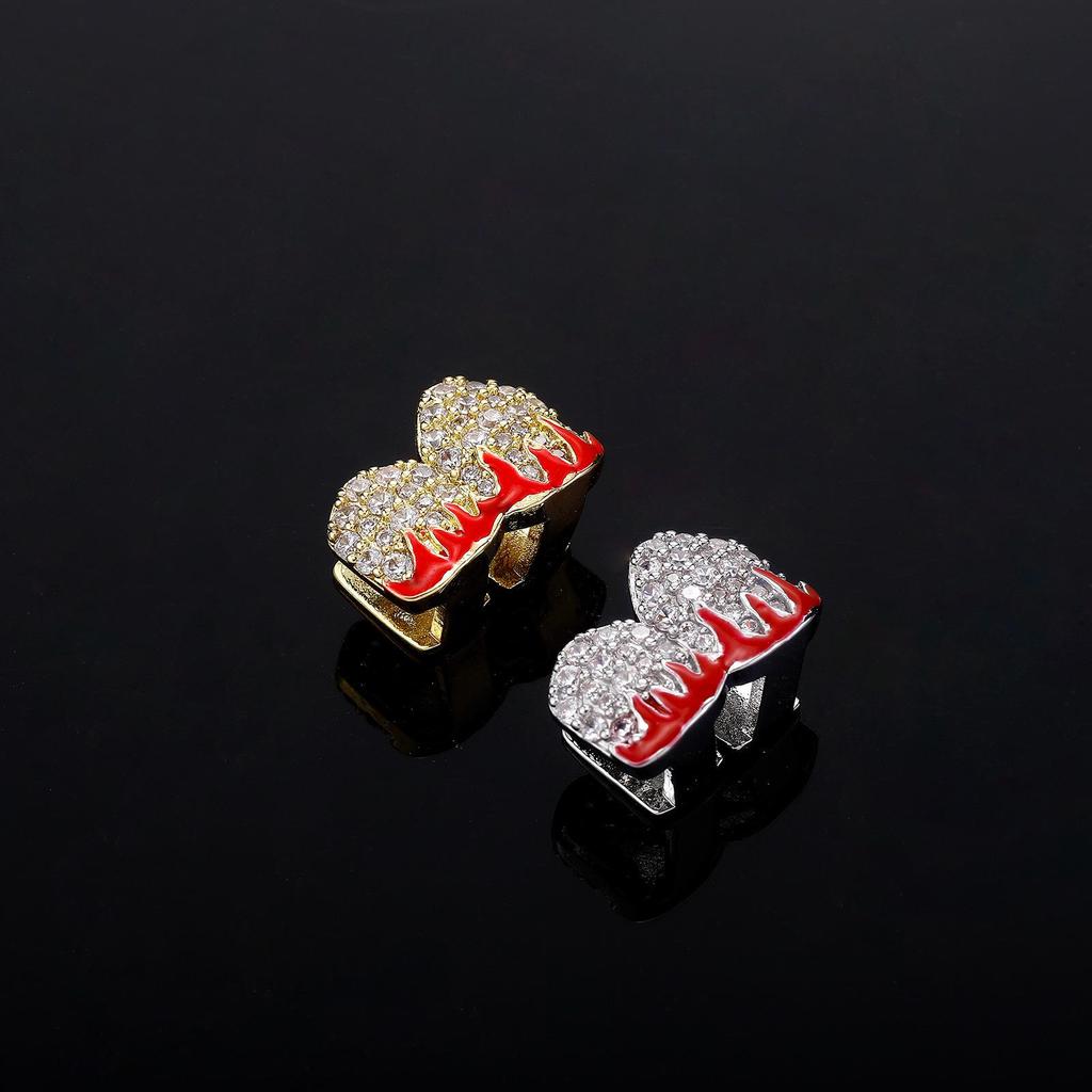 Red Drip Oil Flame Zircon Grillz - Eight Teeth Hip-Hop Jewelry for Halloween