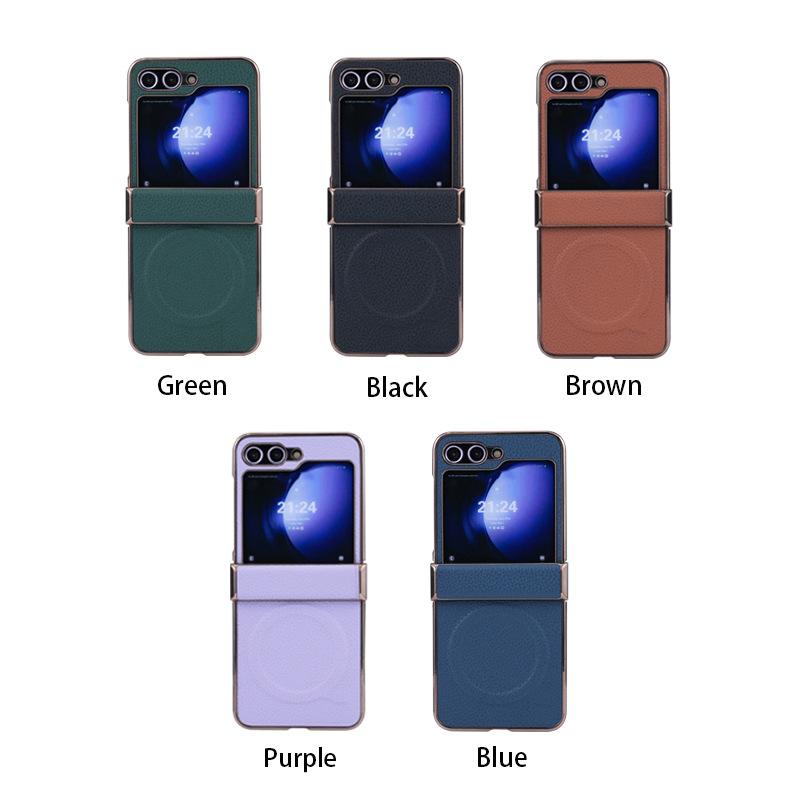 Case for Samsung Z FLIP 7 6 5 4 3 Magnetic Litchi Skin Pattern Protective Case Full Coverage Shock Proof Anti-Fingerprint Plain