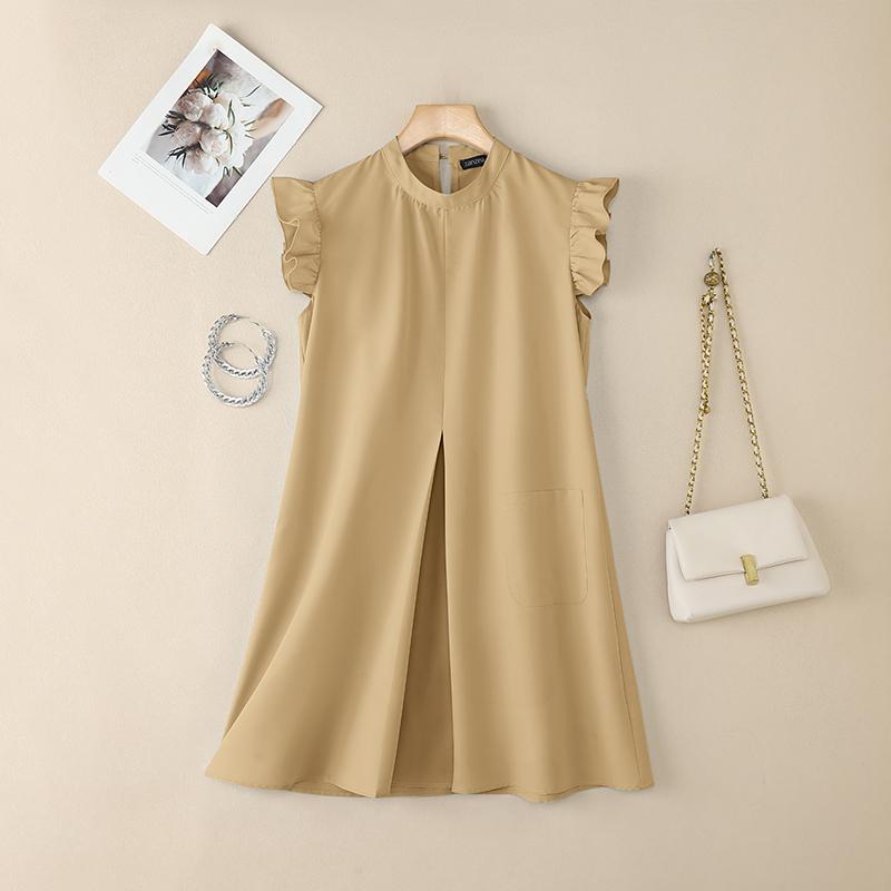 ZANZEA Women Casual Stand Collar Summer Sleeveless Dress