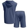 Men Shirt Shorts Two-piece Suit Hooded Sleeveless Shirt Adjustable Elastic Shorts Set Hiking Workout Summer Casual Outfit