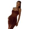 Women's new European and American solid color sexy mesh splicing perspective neck sleeveless pleated backless high split skirt