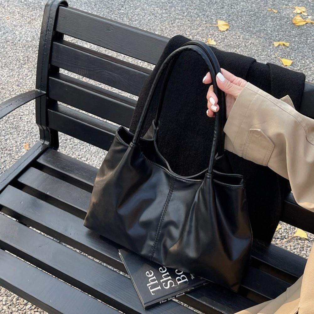 Casual Magnetic Buckle Tote Bag PU Leather Large Capacity Underarm Bag Solid Color Women's Handbag Girl